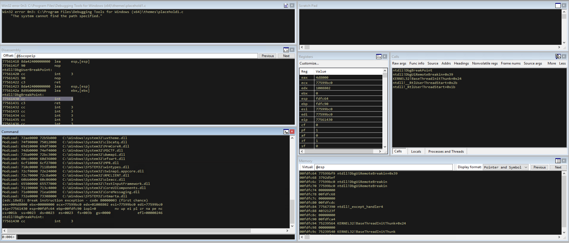 WinDbg attached to Notepad