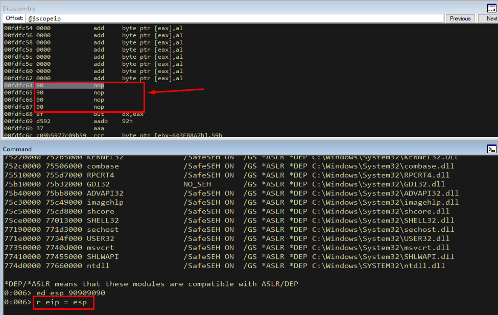 Setting EIP to ESP