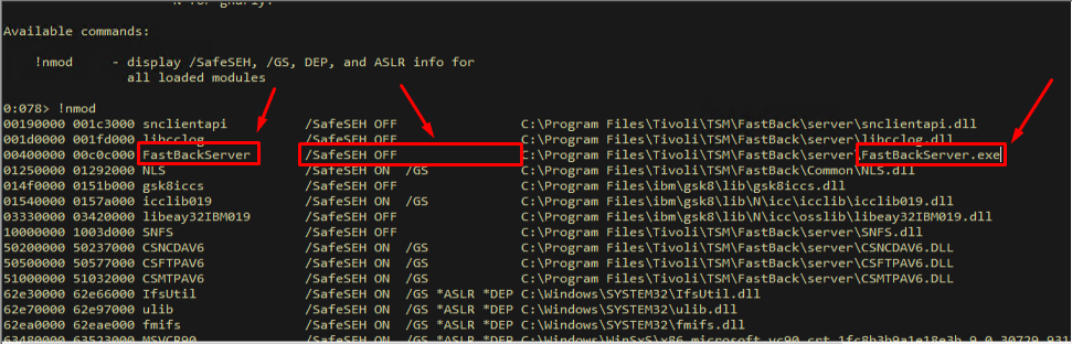 nmod showing DEP not enabled for FastBackServer