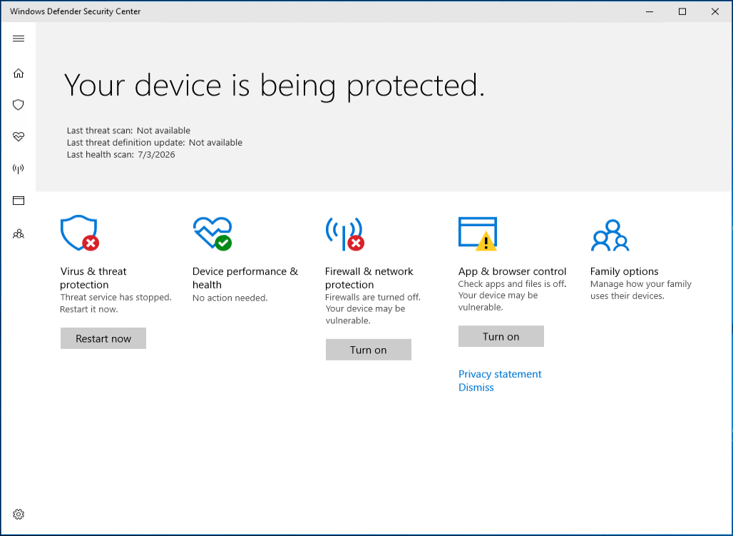 Opening Windows Defender Security Center