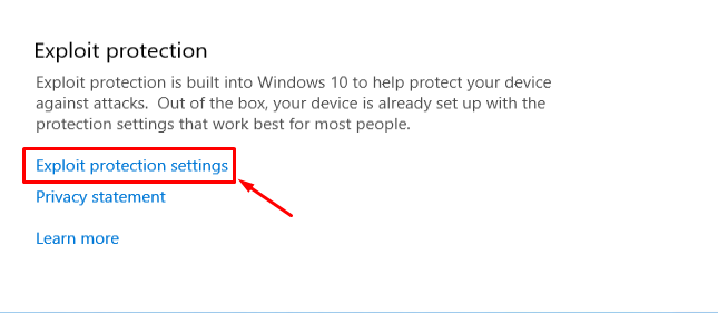 Exploit Protection Settings