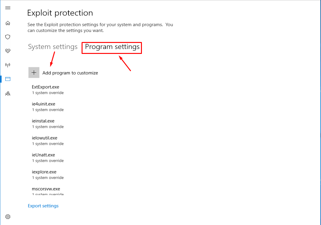 Program Settings tab