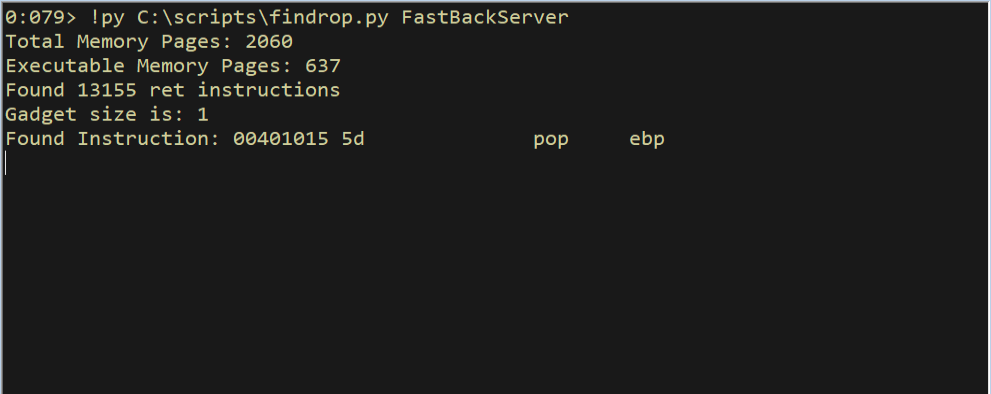 First gadget found: pop ebp; ret