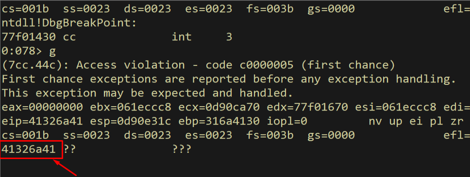 EIP overwritten with pattern value