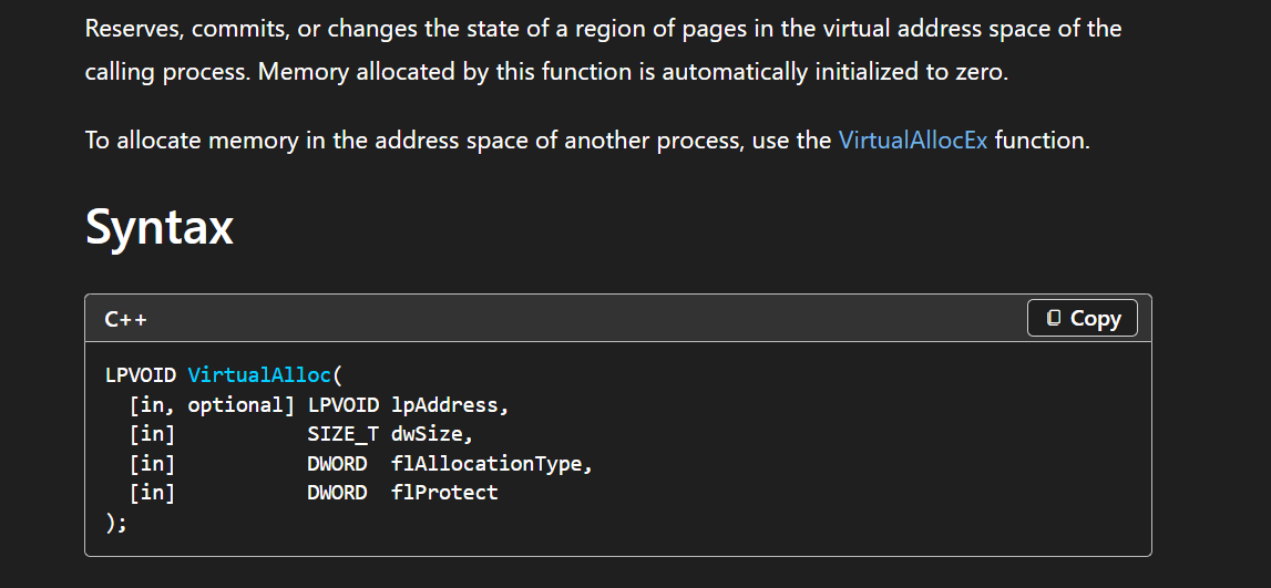 VirtualAlloc prototype from documentation