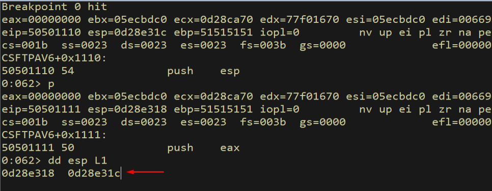 ESP value on stack