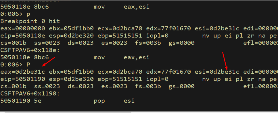 After mov eax, esi