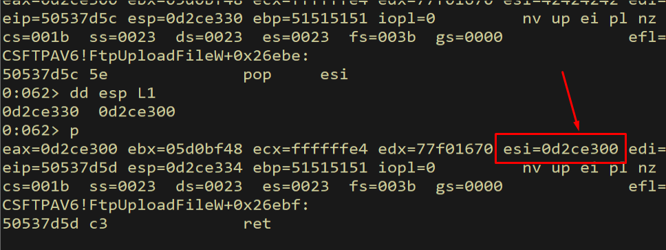 After pop esi, ESI has skeleton address