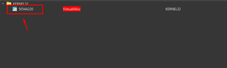IDA Pro showing VirtualAlloc IAT entry