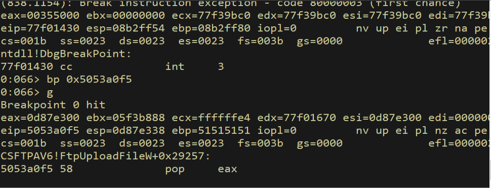 Breakpoint on pop eax