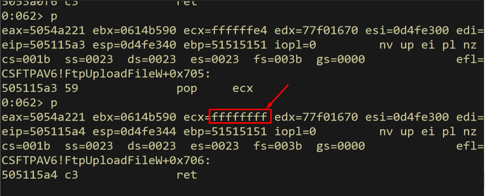 ECX = 0xFFFFFFFF