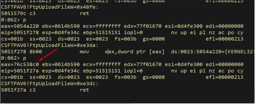 EAX = VirtualAlloc address