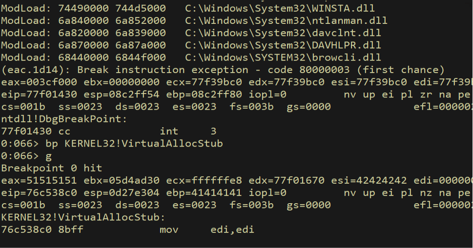 Breakpoint on VirtualAlloc
