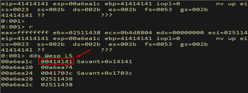 dds @esp L5 - ESP holds only 3 bytes of our buffer then a null
