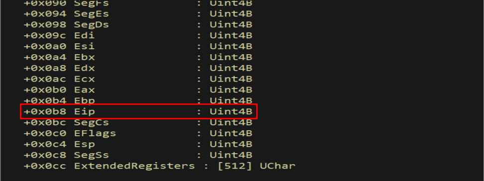 dt ntdll!_CONTEXT - Eip at offset 0x0B8