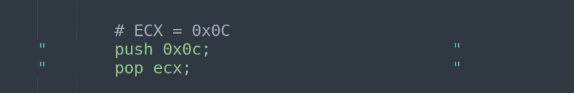PUSH 0x0C; POP ECX - offset to ContextRecord* on the dispatch stack