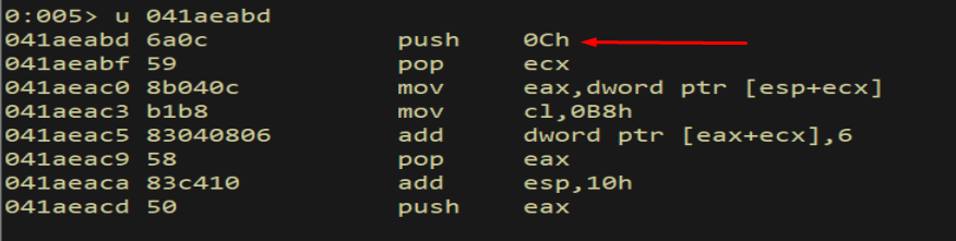 u 041aeabd - confirms this is the start of the exception handler code