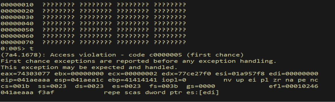 t - REPE SCASD faults on unmapped page