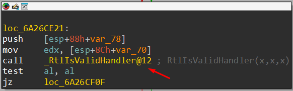 IDA - RtlIsValidHandler is called only if all four checks pass