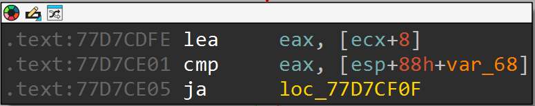 IDA - second check block: record+8 must be <= StackBase