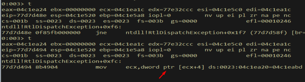 WinDbg - check 4: stepping to handler-address comparison