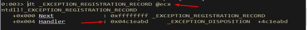 WinDbg - dt shows Handler field from custom record