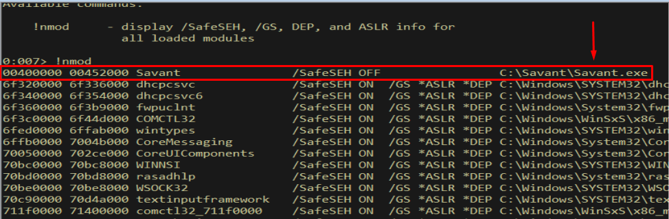!nmod output - only savant.exe; all addresses start with 0x00