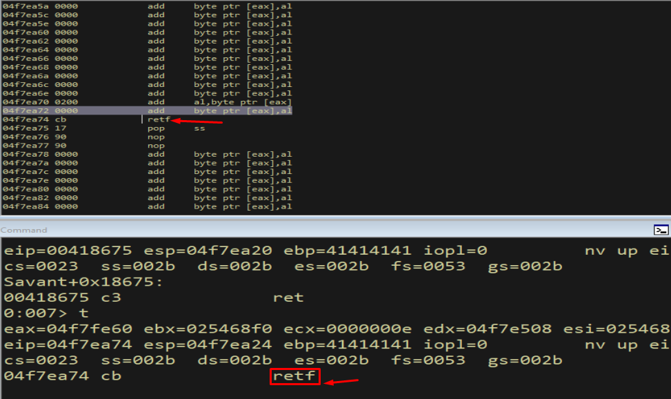 WinDbg - \xEB is mangled in this memory region; instruction is invalid