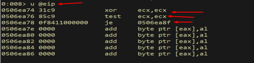 u @eip - conditional jump instructions are intact in method-field memory