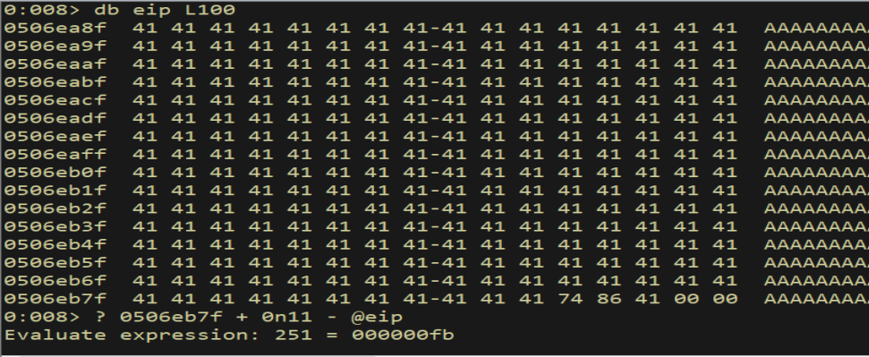 WinDbg - ? calculation yields 251 bytes of usable space