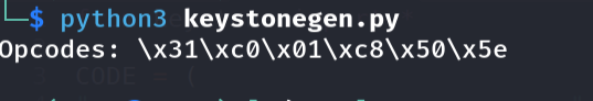 Keystone output - correct opcodes printed