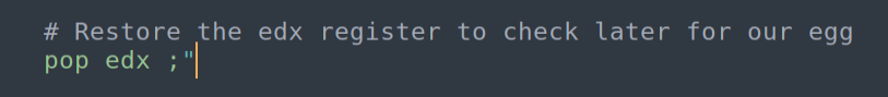 POP EDX - restore the probe address after the syscall