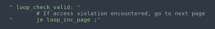 JE loop_inc_page - jump to page-skip on access violation