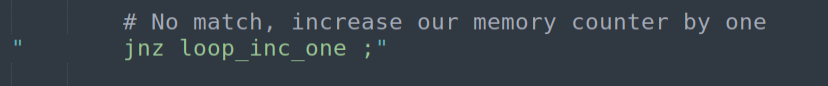 JNZ loop_inc_one - first-half mismatch; advance one byte and retry