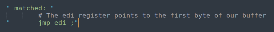 JMP EDI - both halves matched; jump to the payload